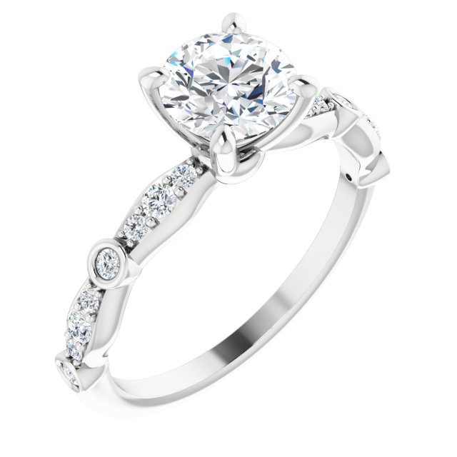 Round Diamond Ring Setting with Bezel and Beadset Diamonds