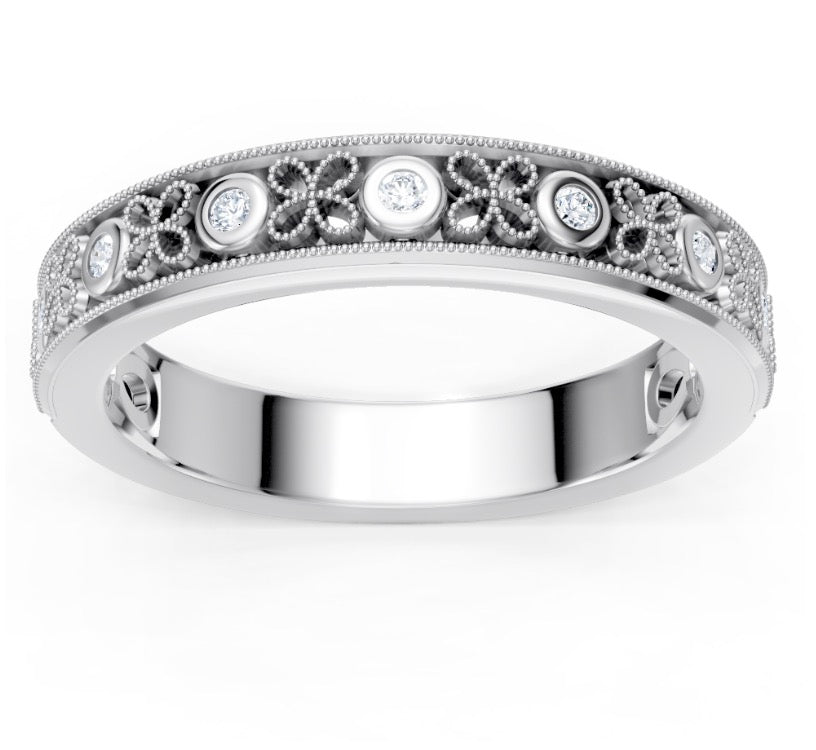 Floral Filigree and Diamond Band