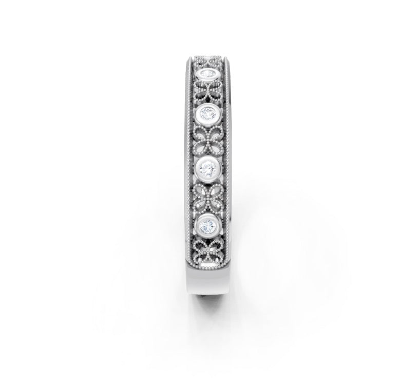 Floral Filigree and Diamond Band
