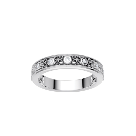 Floral Filigree and Diamond Band