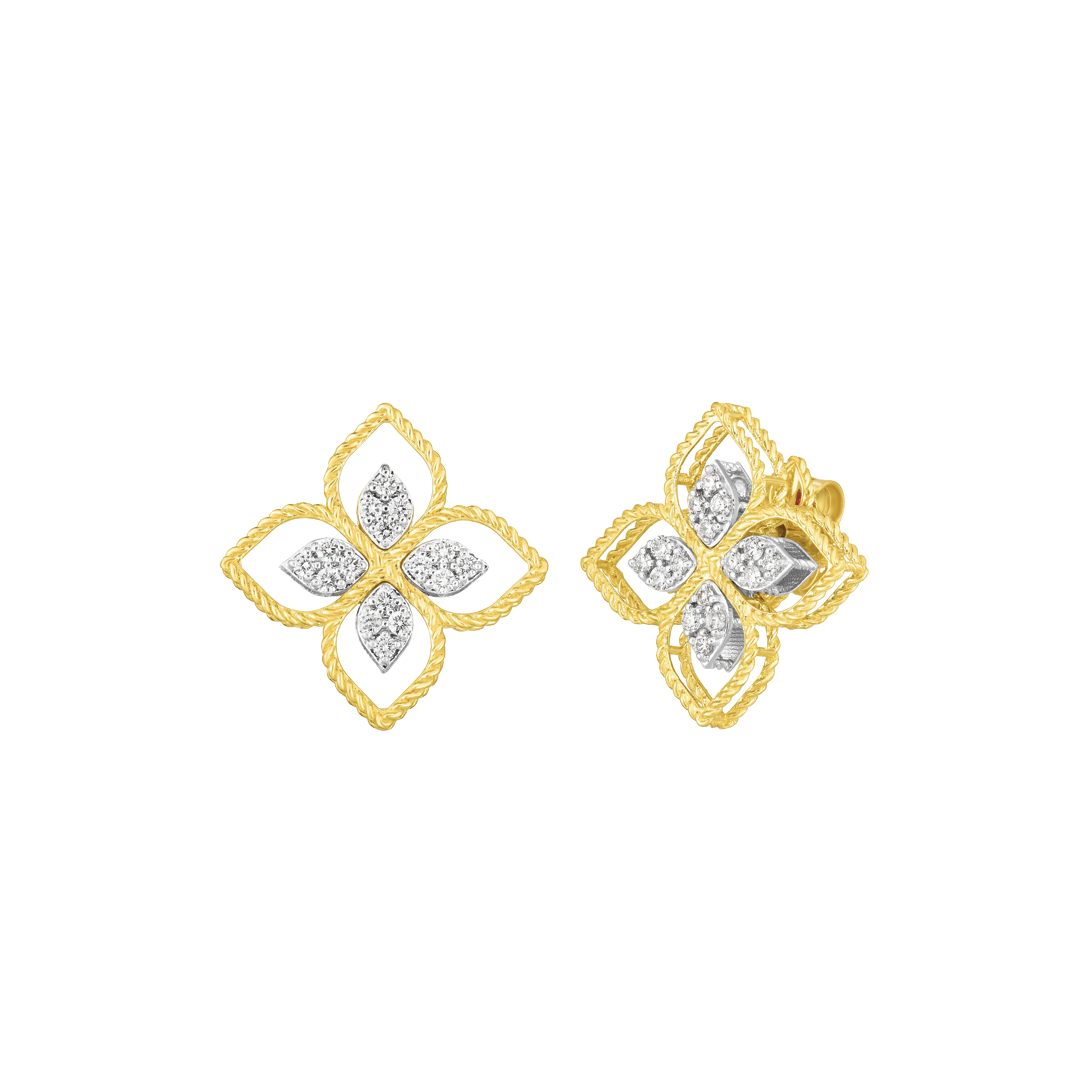 Principessa Large Flower Stud Earrings with Diamonds