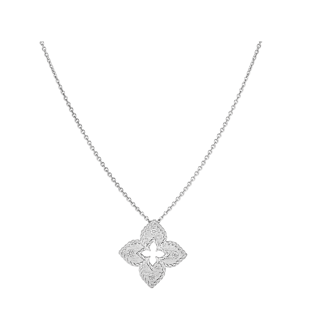 Extra Small Venetian Princess Flower Necklace in White Gold