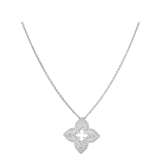 Extra Small Venetian Princess Flower Necklace in White Gold