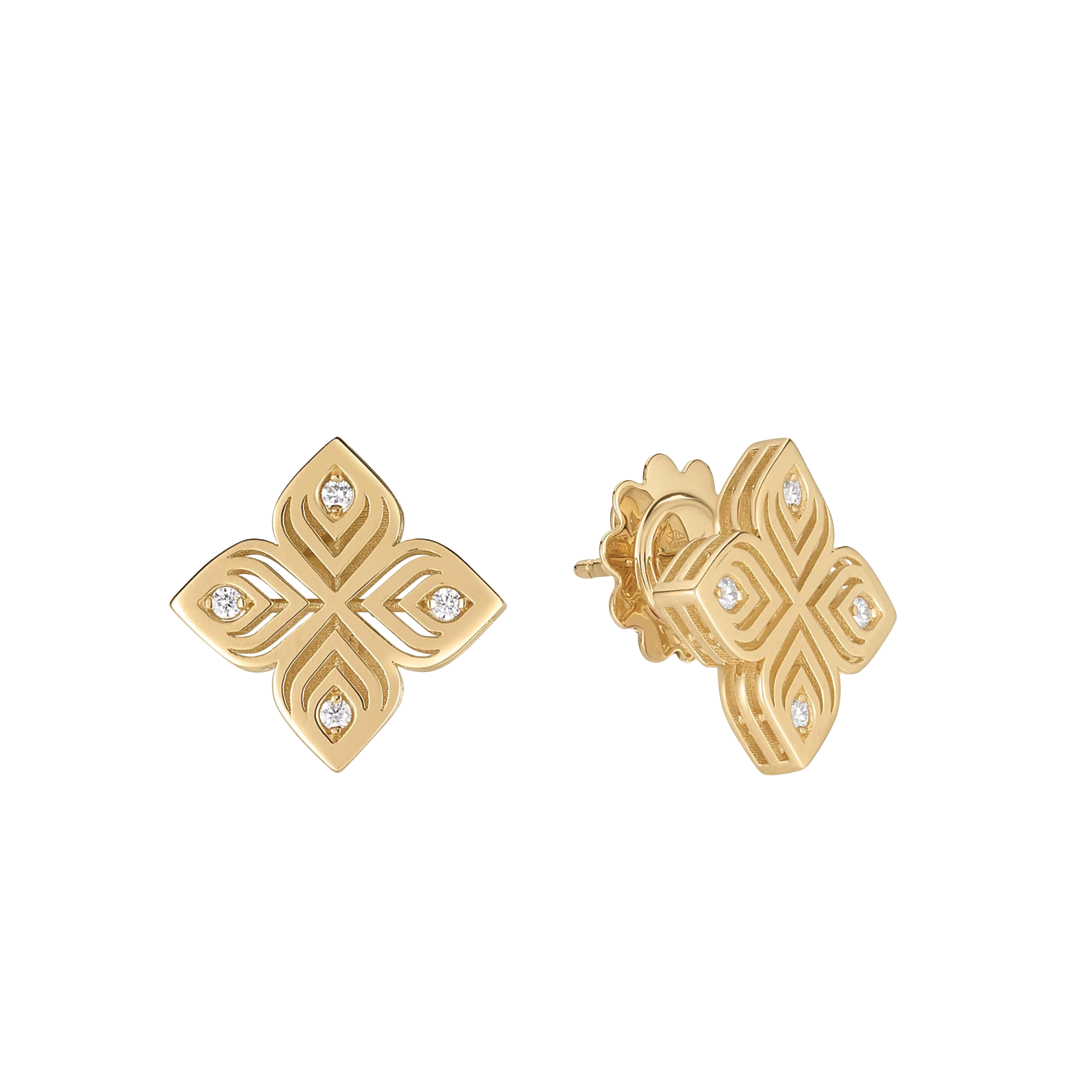 Medium Gold and Diamond Arabesque Earrings