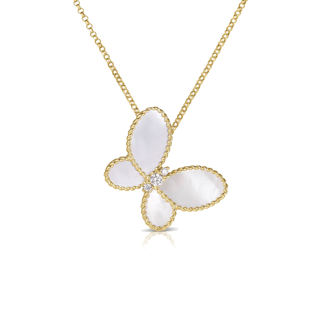 Mother of Pearl and Diamond Butterfly Necklace