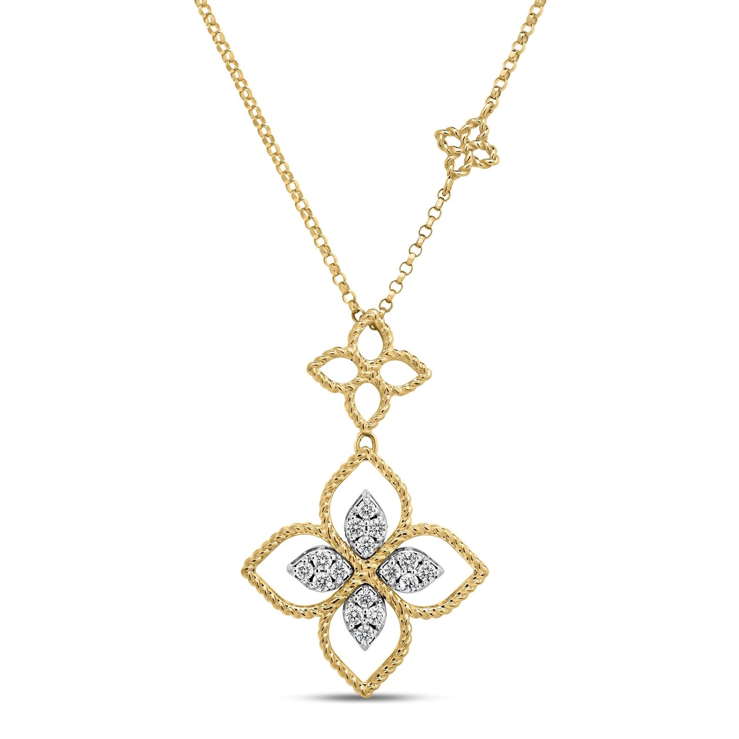 Principessa Open Double Flower Necklace with Diamonds