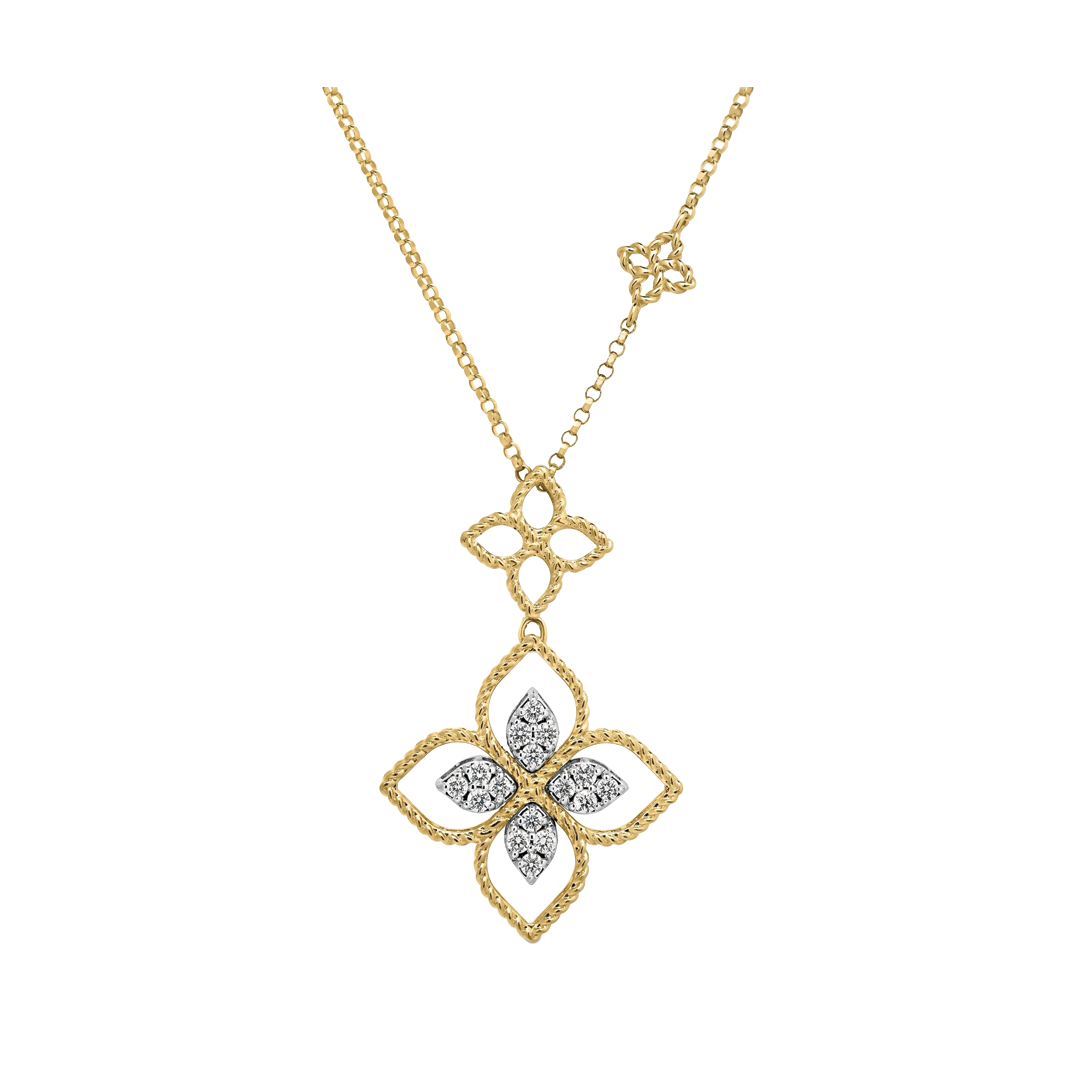 Principessa Open Double Flower Necklace with Diamonds