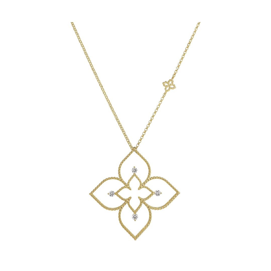 Principessa Large Open Flower Necklace with Diamonds