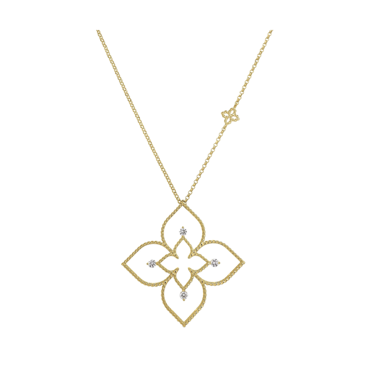Principessa Large Open Flower Necklace with Diamonds