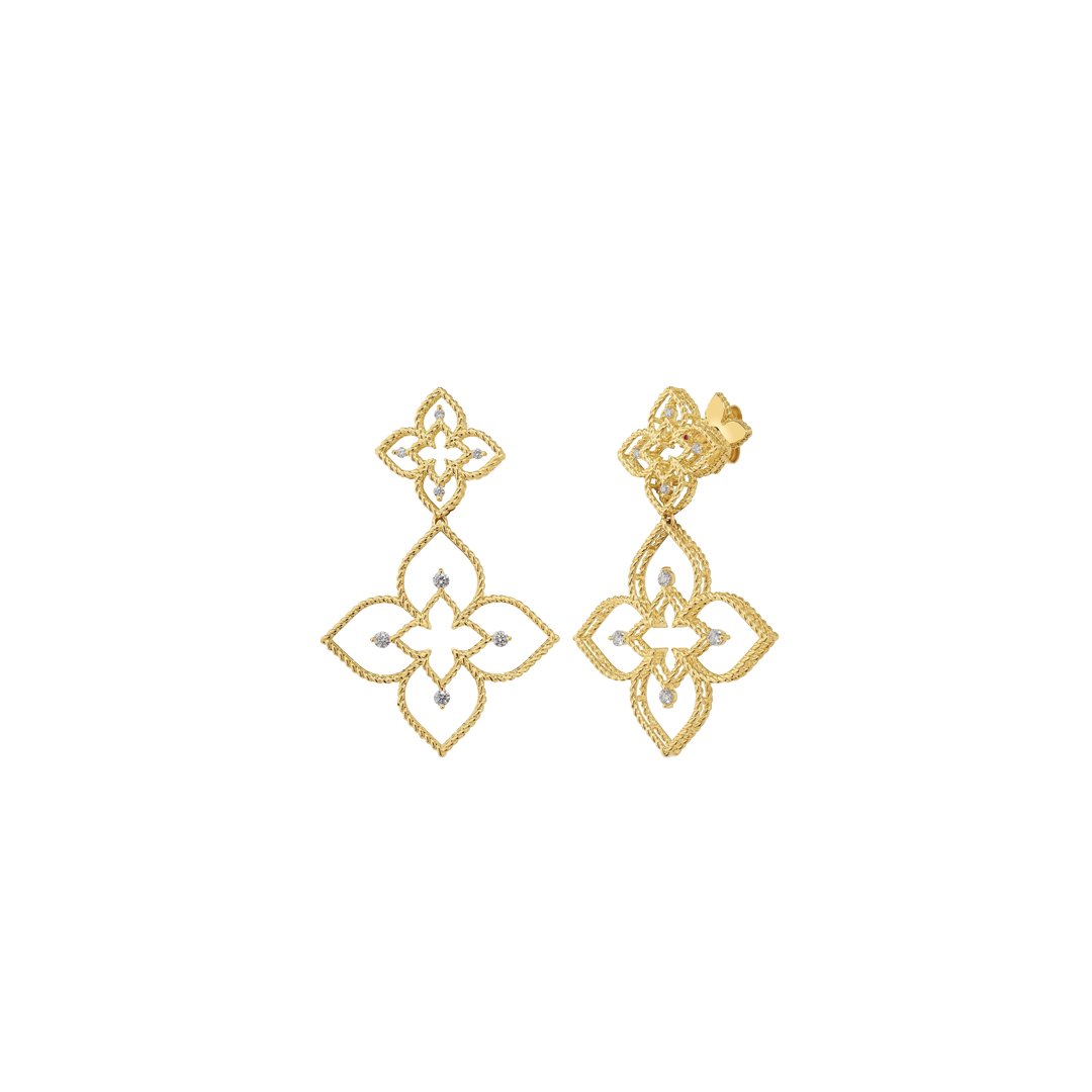 Principessa Large Flower Drop Earrings with Diamonds