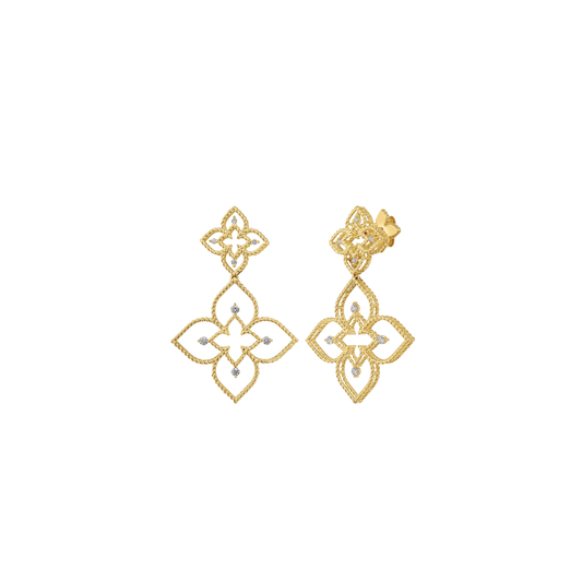 Principessa Large Flower Drop Earrings with Diamonds