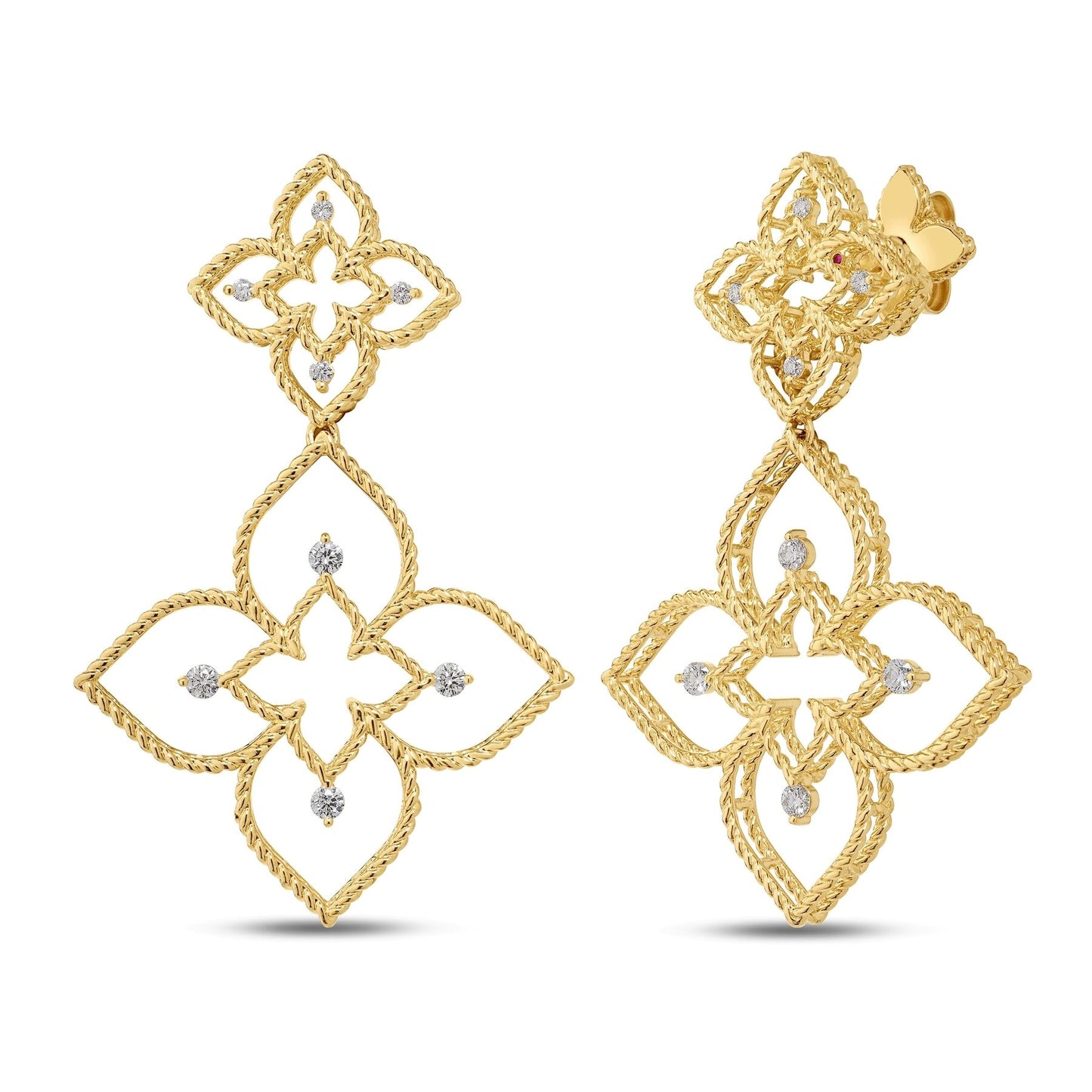 Principessa Large Flower Drop Earrings with Diamonds