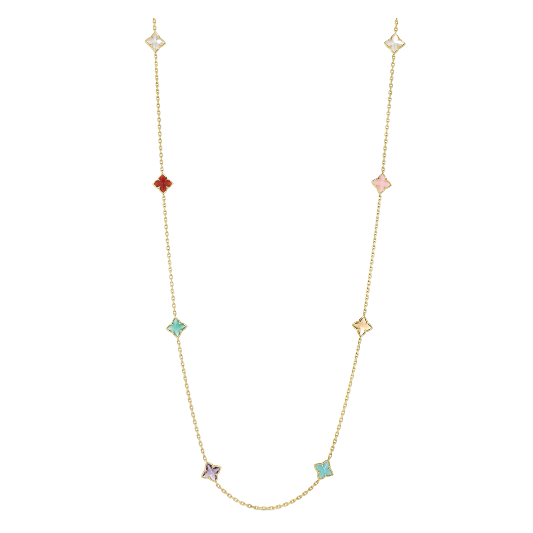 36" Venetian Mixed Stone Flower Station Necklace