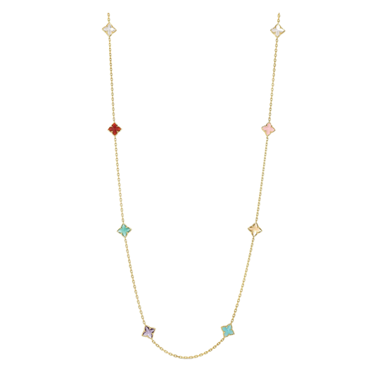 36" Venetian Mixed Stone Flower Station Necklace