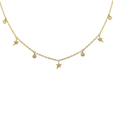 Dangling Bezel Set Pave Diamond Star Necklace in 14K Yellow Gold