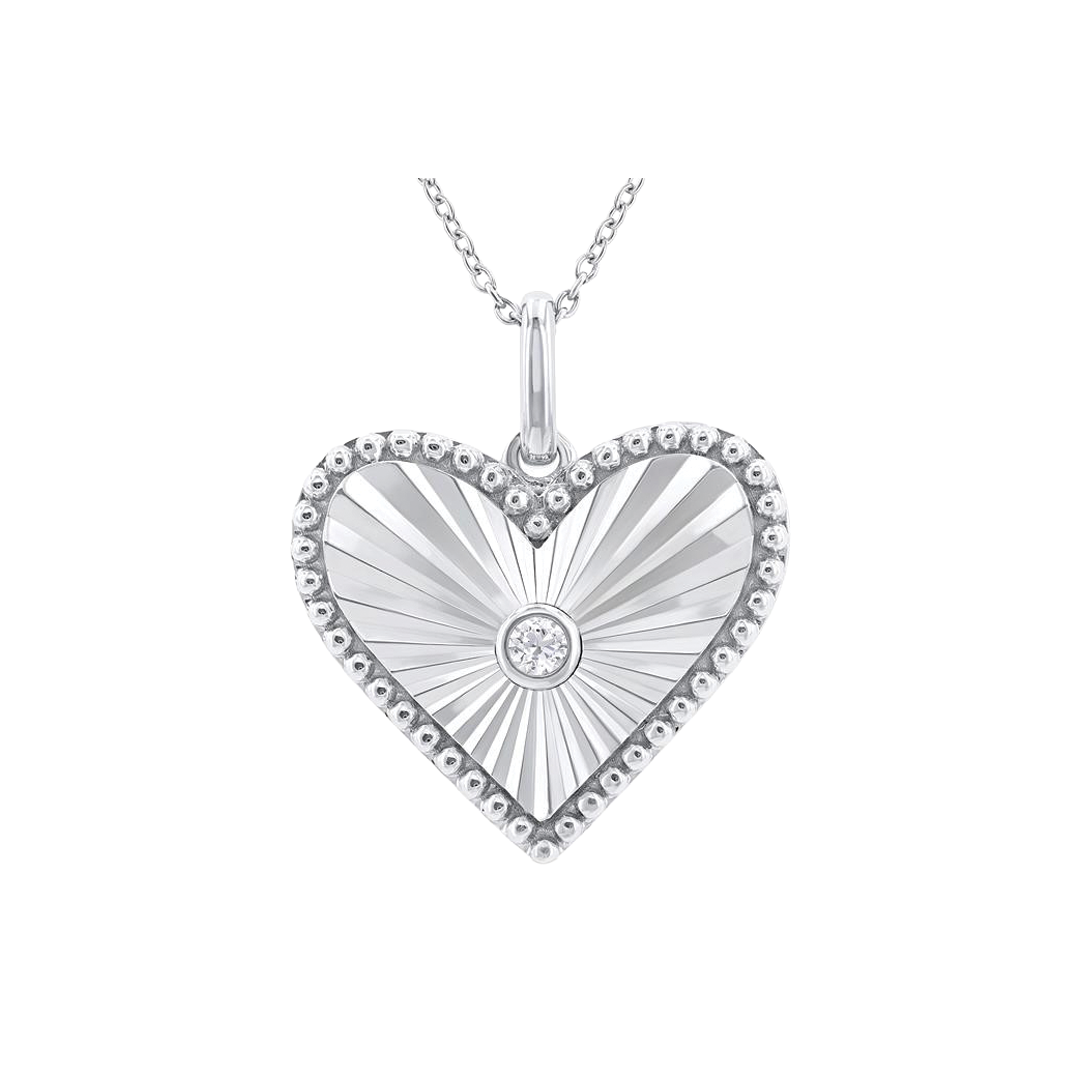 Silver Fluted Heart Pendant Necklace
