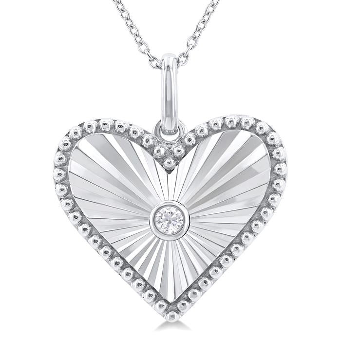 Silver Fluted Heart Pendant Necklace