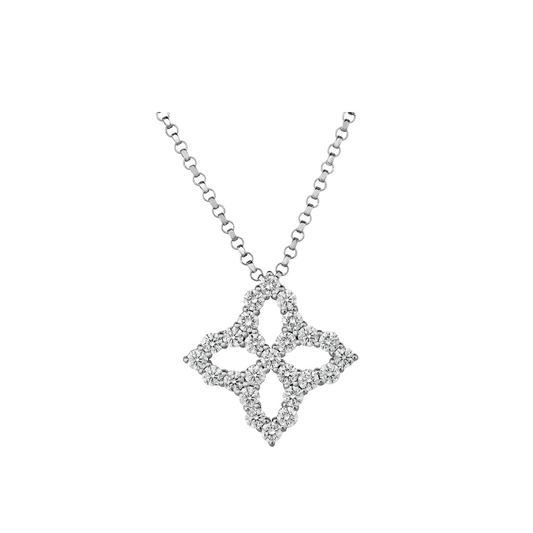 Diamond Outline Flower Necklace in White Gold