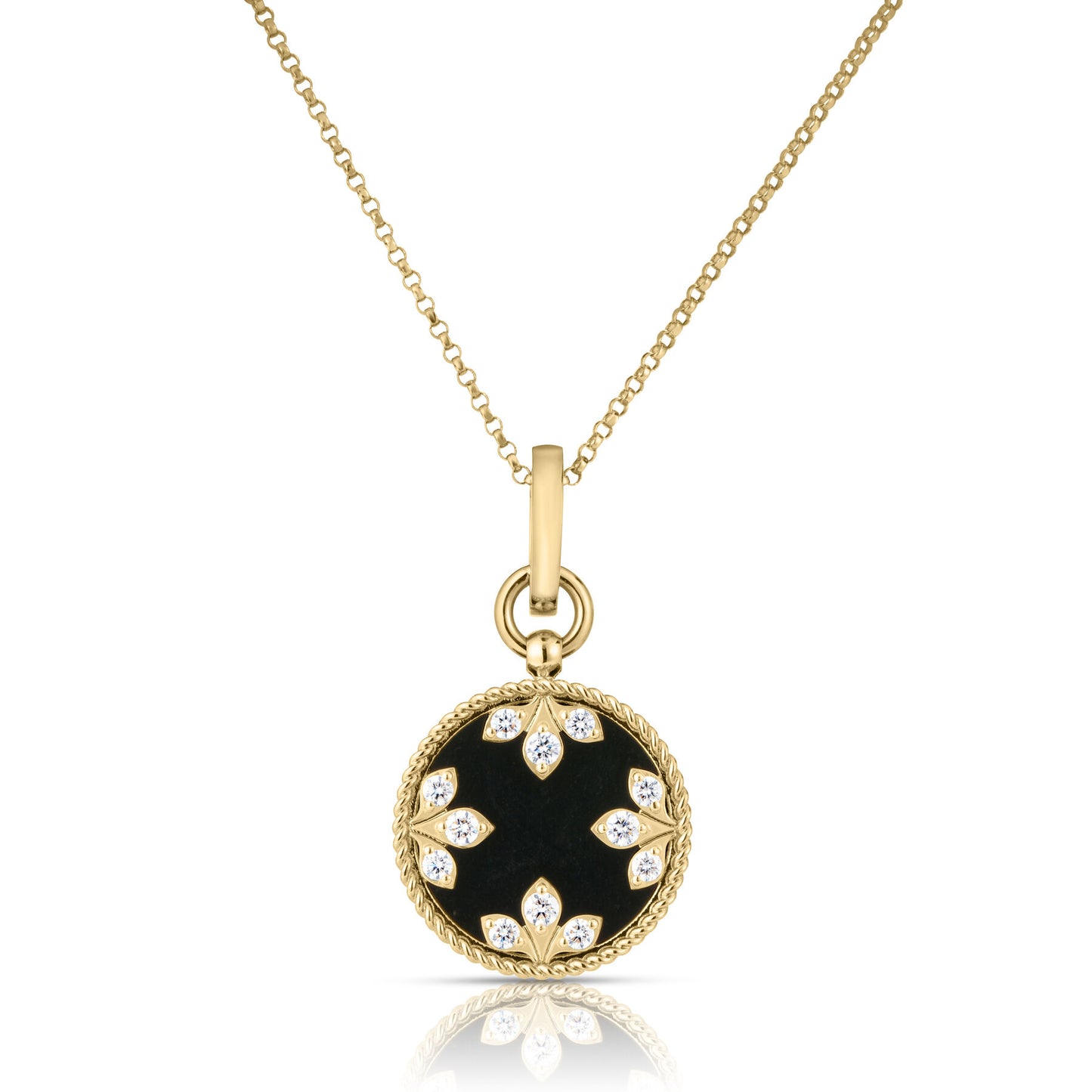 Venetian Medallion Pendant Necklace with Black Jade and Diamonds