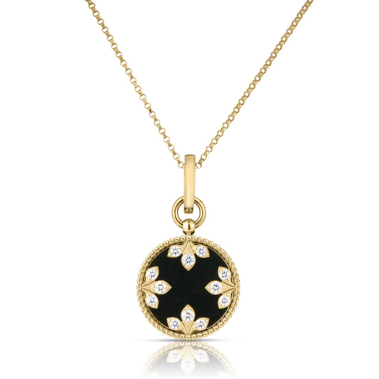 Venetian Medallion Pendant Necklace with Black Jade and Diamonds