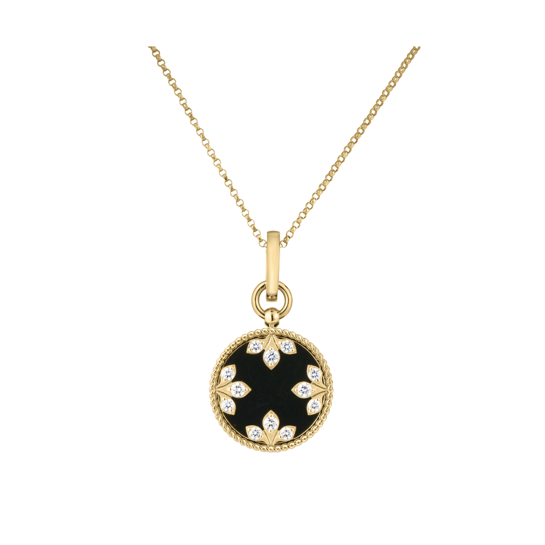 Venetian Medallion Pendant Necklace with Black Jade and Diamonds