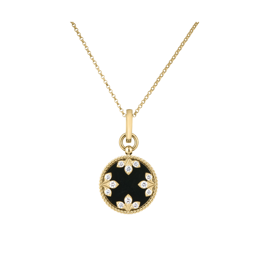 Venetian Medallion Pendant Necklace with Black Jade and Diamonds