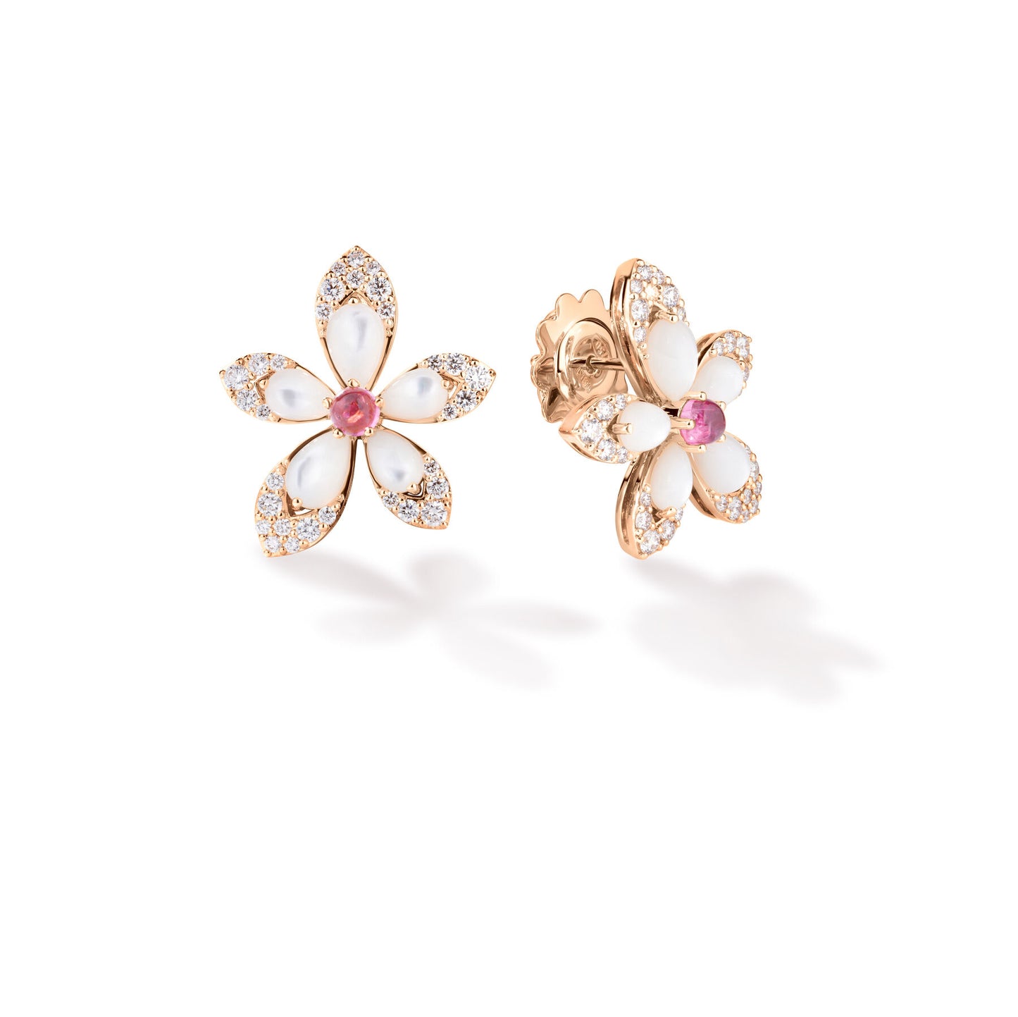 Tiare Flower Stud Earrings with Diamonds and Mixed Gems
