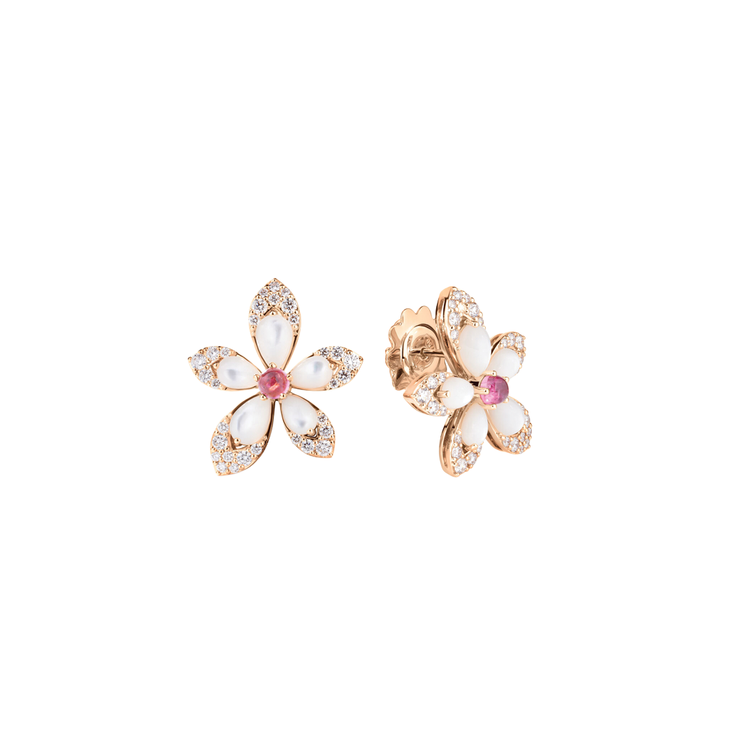 Tiare Flower Stud Earrings with Diamonds and Mixed Gems