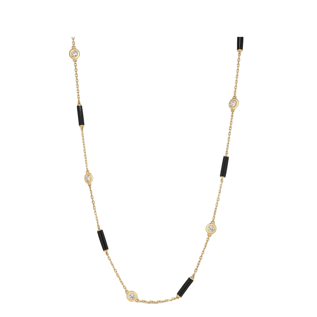 Diamond and Black Enamel Station Necklace