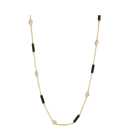 Diamond and Black Enamel Station Necklace