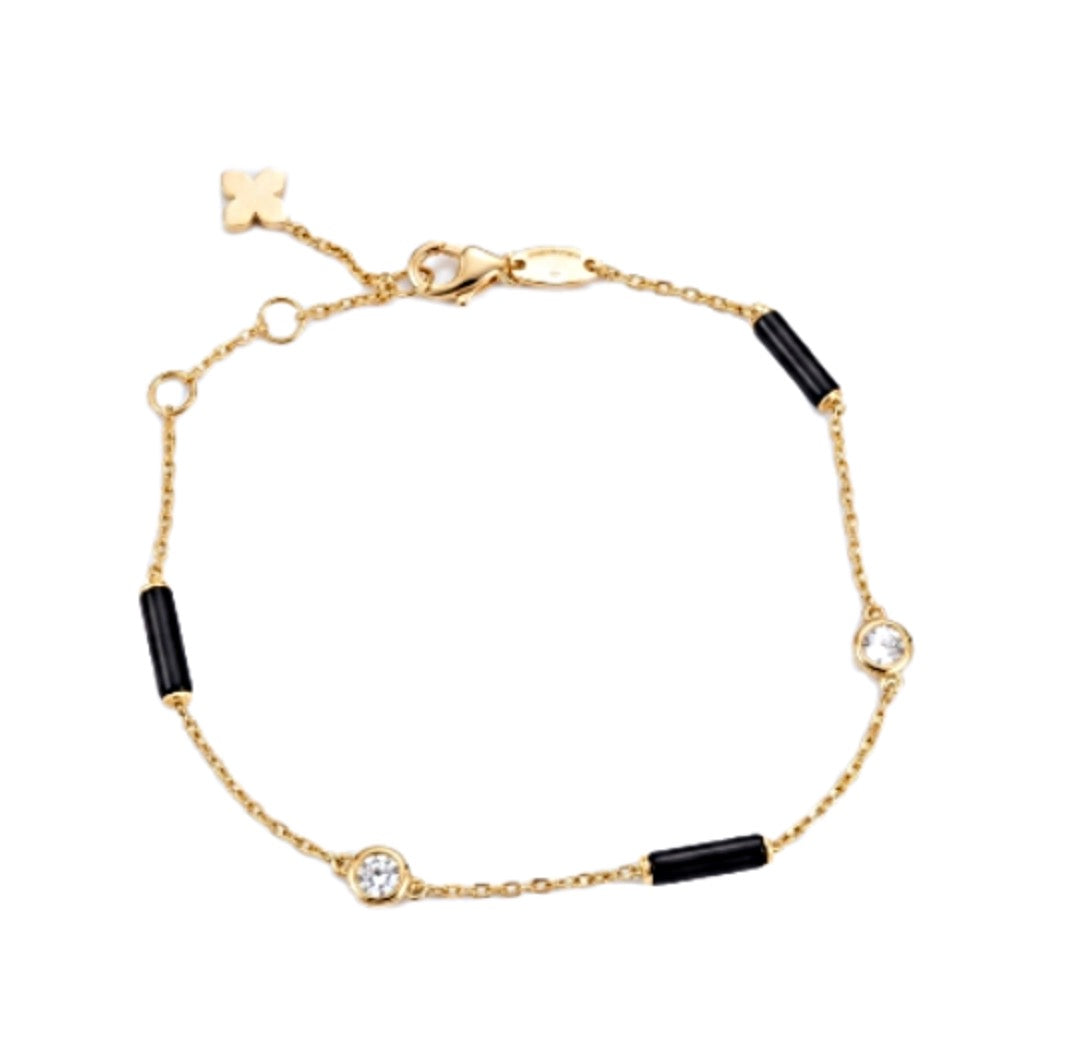 Alternating Black Enamel and Diamond Station Bracelet