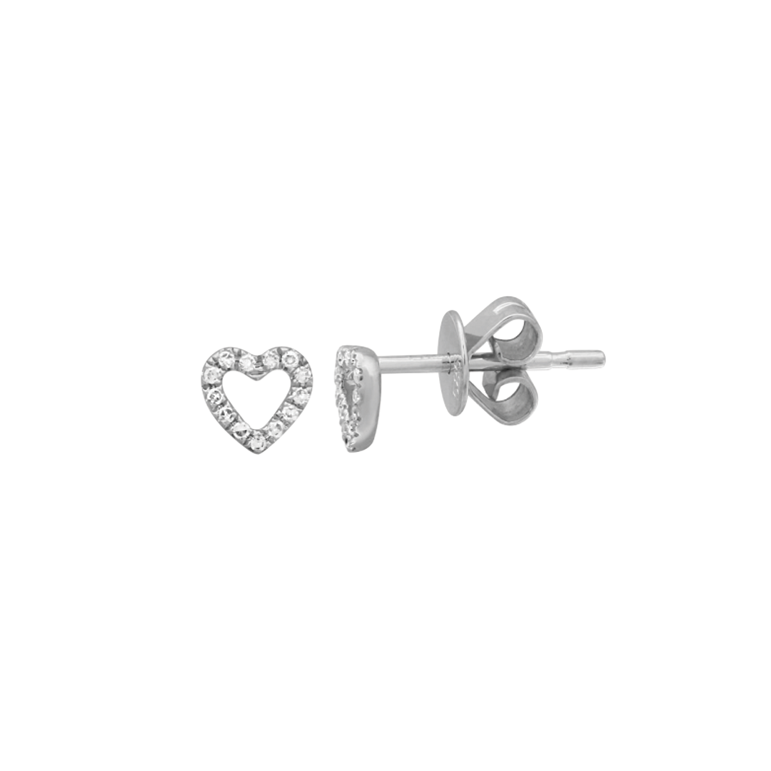 Diamond Heart Outline Stud Earrings in White Gold