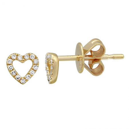 Diamond Heart Outline Stud Earrings in Yellow Gold