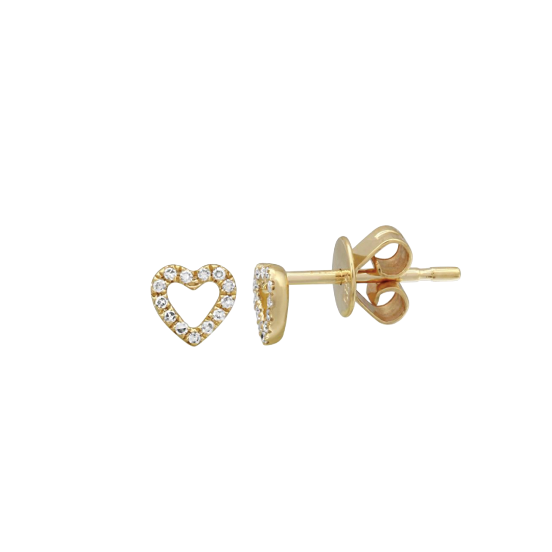 Diamond Heart Outline Stud Earrings in Yellow Gold