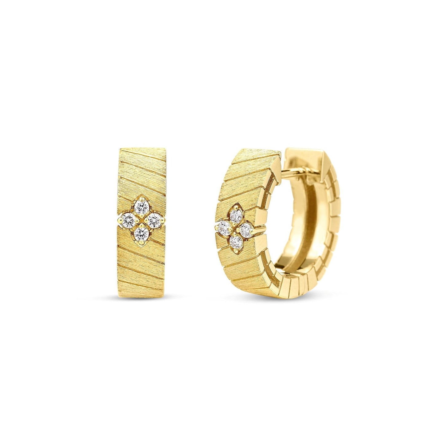 Love In Verona Ridged And Satin Finish Diamond Hoop Eearrings