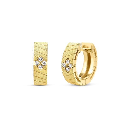 Love In Verona Ridged And Satin Finish Diamond Hoop Eearrings