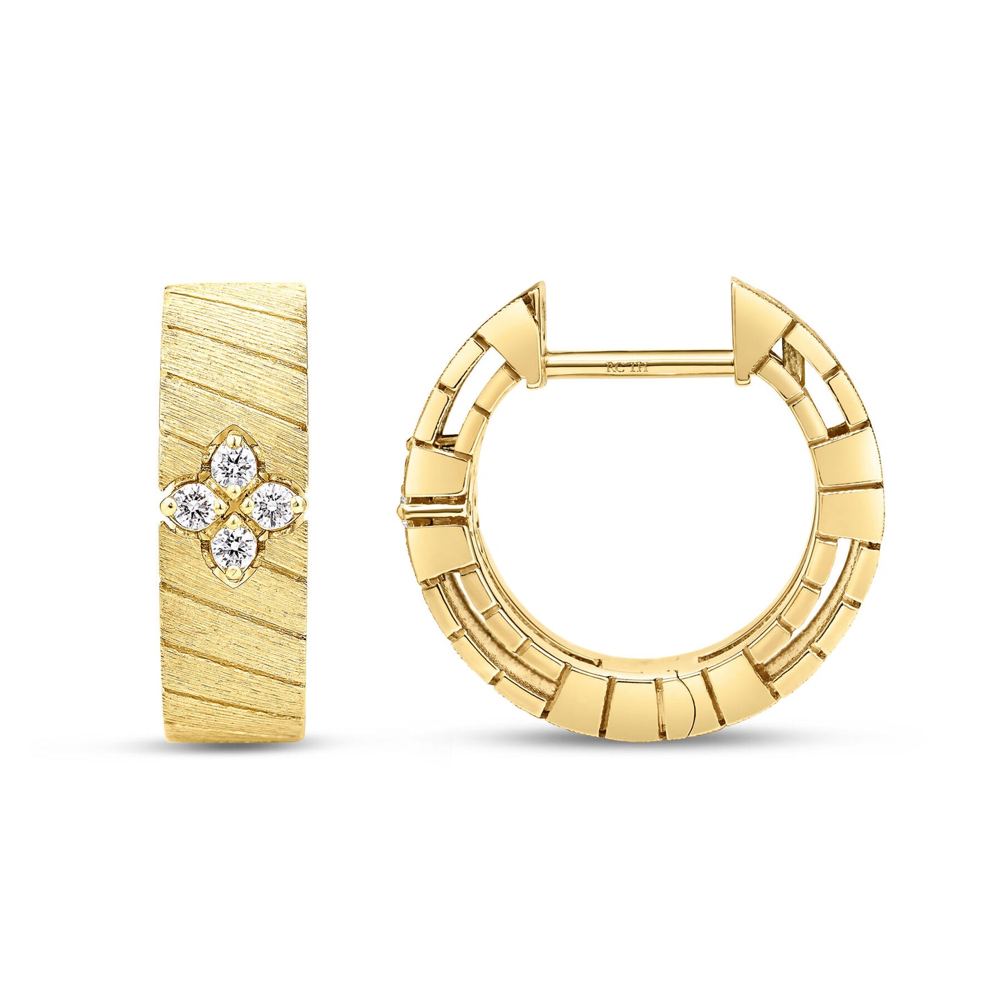 Love In Verona Ridged And Satin Finish Diamond Hoop Eearrings