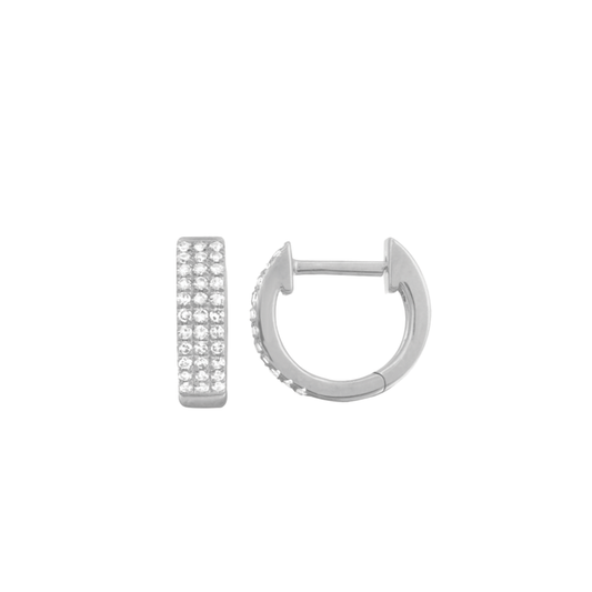 Triple Row Pave Diamond Huggie Hoop Earrings in 14K White Gold