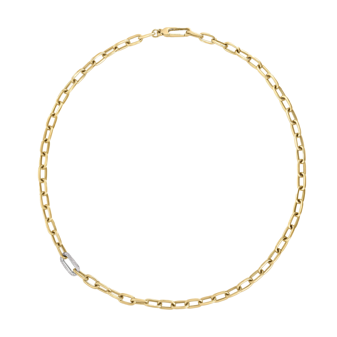 Paperclip Chain Necklace with Pave Diamond Link