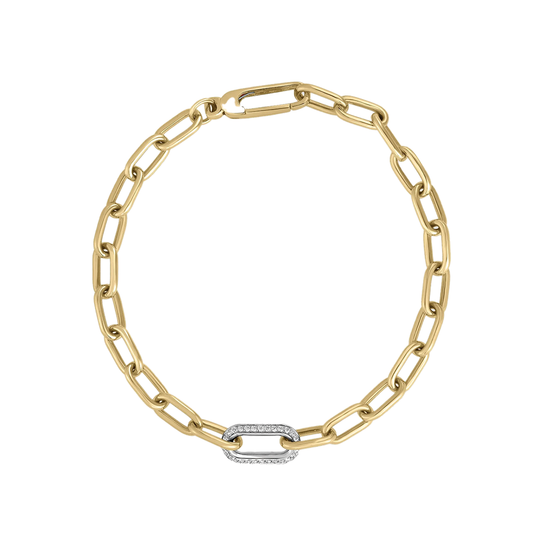 Paperclip Bracelet with Diamond Link in 18K Yellow and White Gold