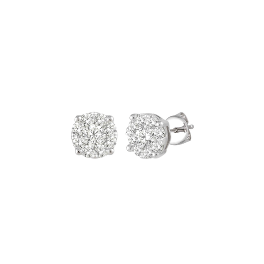 Round Diamond Cluster Studs in 14k White Gold