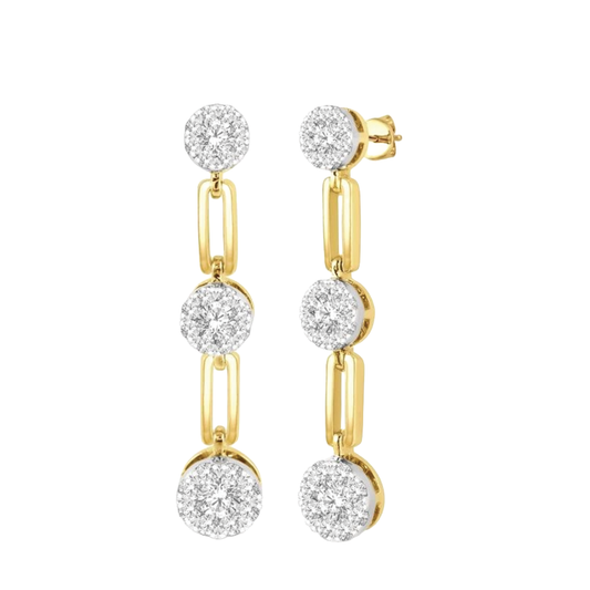 Diamond and Paperclip Link Drop Earrings