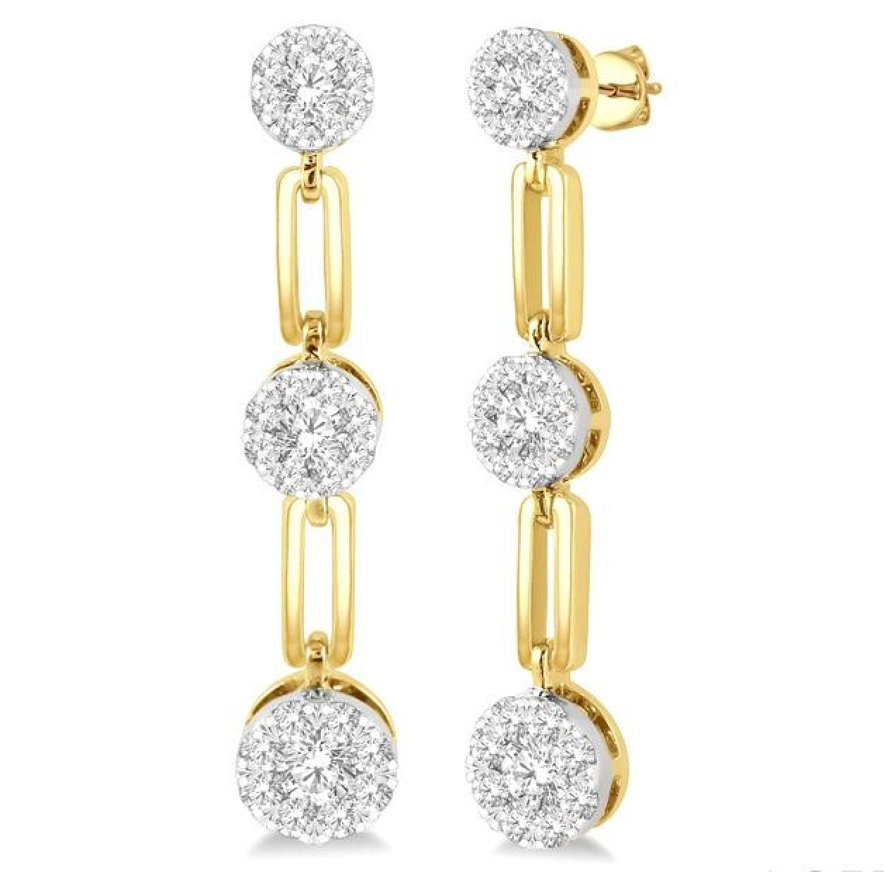 Diamond and Paperclip Link Drop Earrings