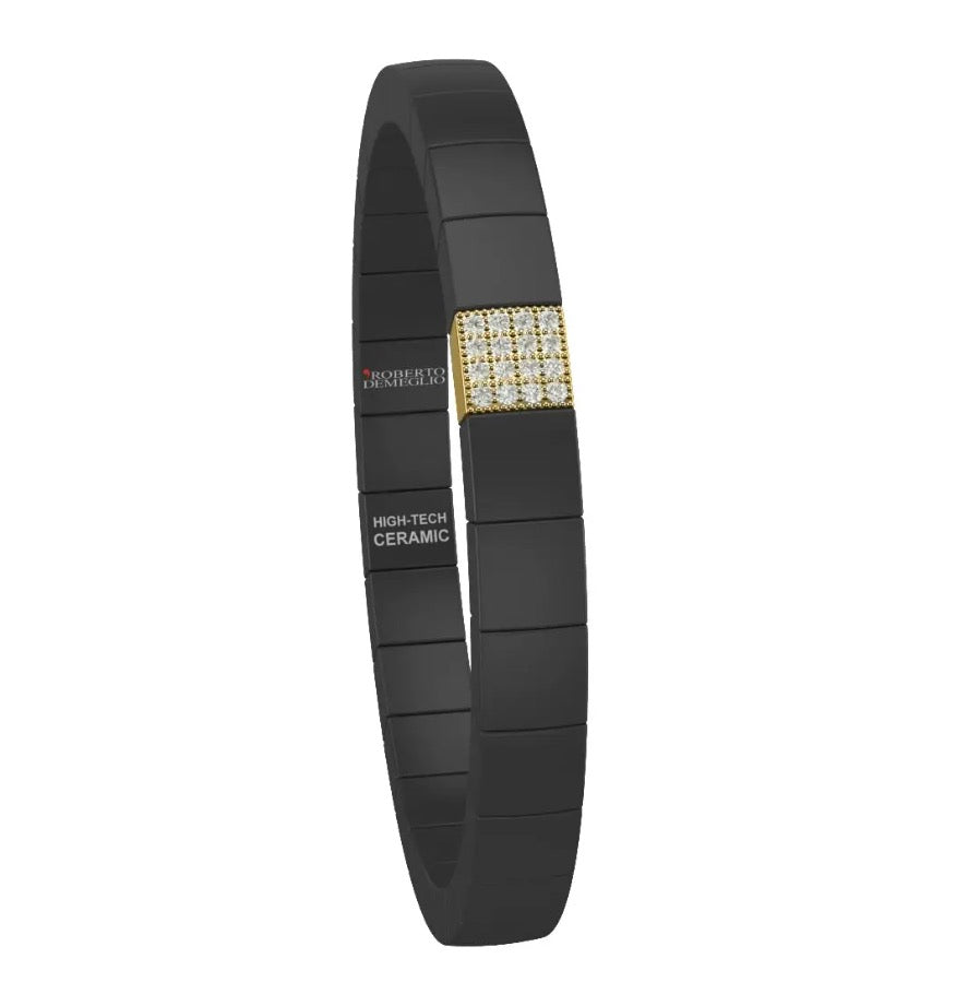 Black Matte Ceramic Stretch Bracelet with Diamond Station