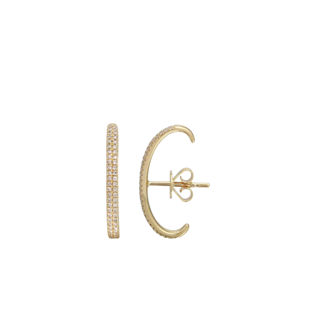 2-Row Diamond Suspender Cuff Single Stud Earring in Yellow Gold