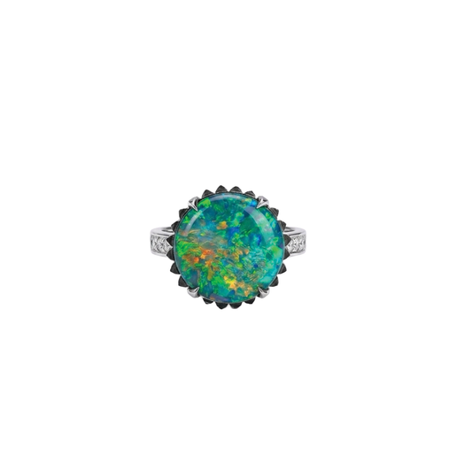 Opal Ring with Emeralds and Diamonds