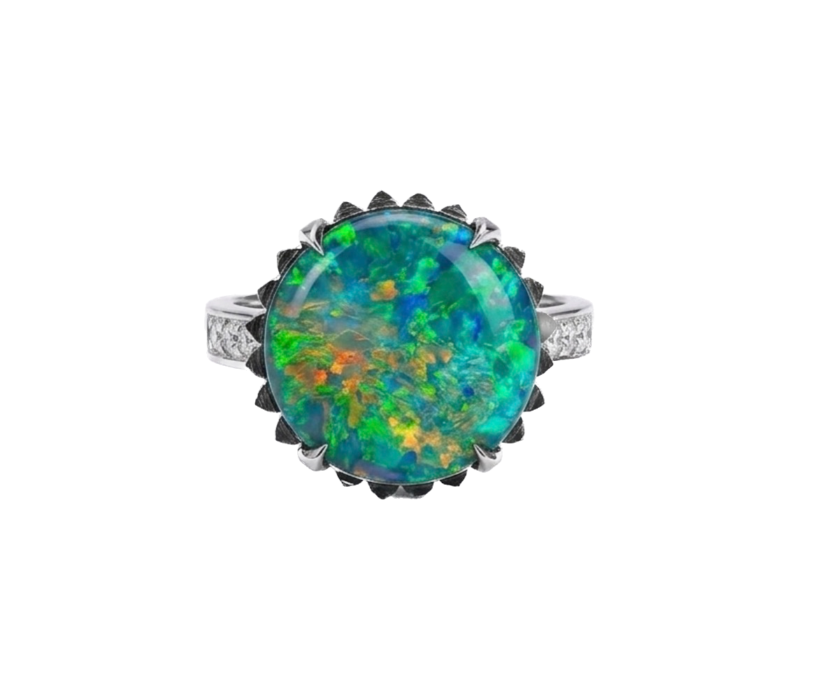 Opal Ring with Emeralds and Diamonds