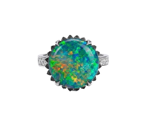 Opal Ring with Emeralds and Diamonds