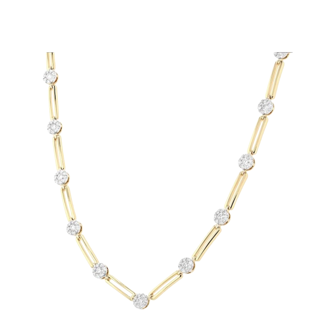 Diamond and Paperclip Link 'V' Necklace