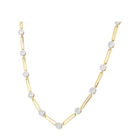 Diamond and Paperclip Link 'V' Necklace